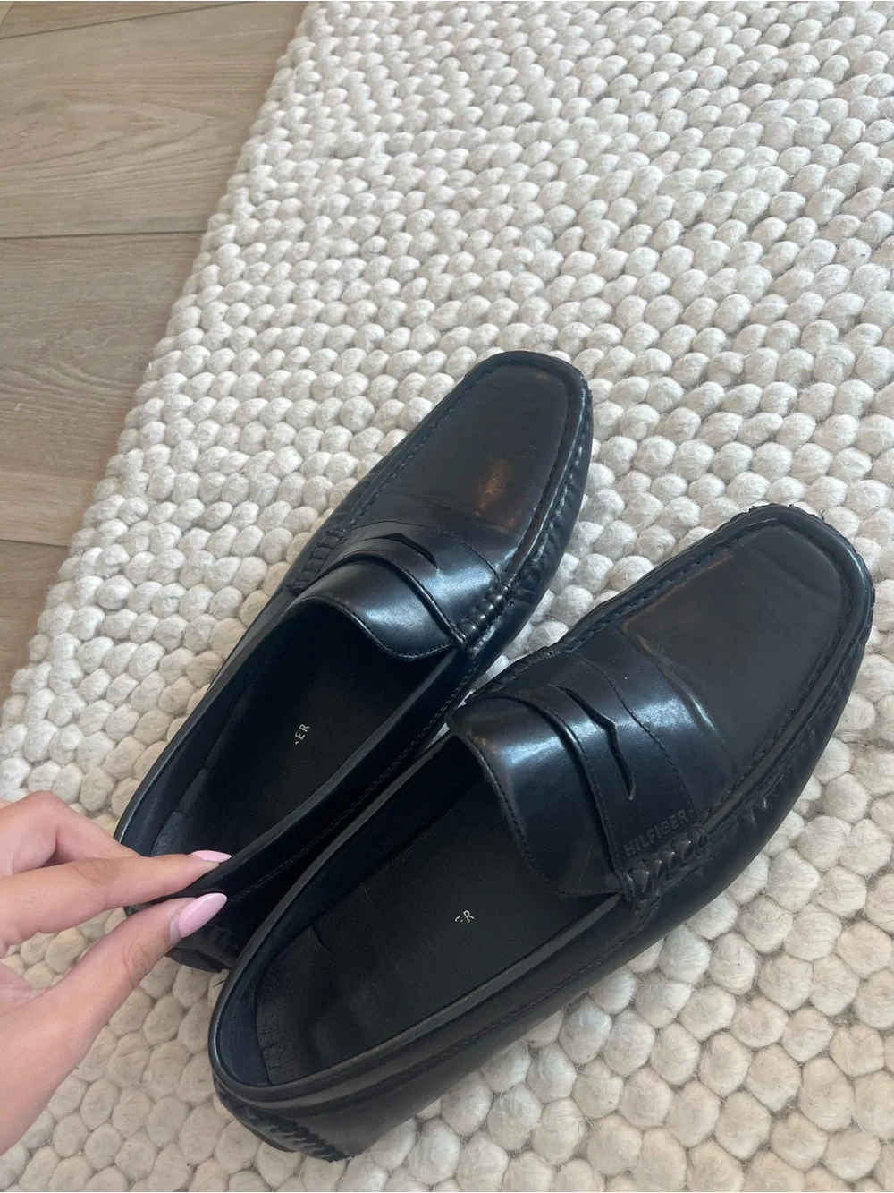 Tommy Hilfiger Classic Black Leather Penny Loafers for Men